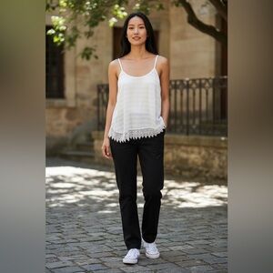 Eline Line & Dot Ribbed Tank Lace Bottom NWOT